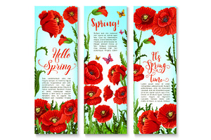 Vector Banners Of Spring Poppy Flowers And Quotes