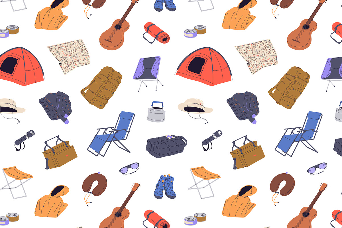 Camping, hiking kit set, patterns, an Object Illustration by PaperTrident (Photo 3 of 5)