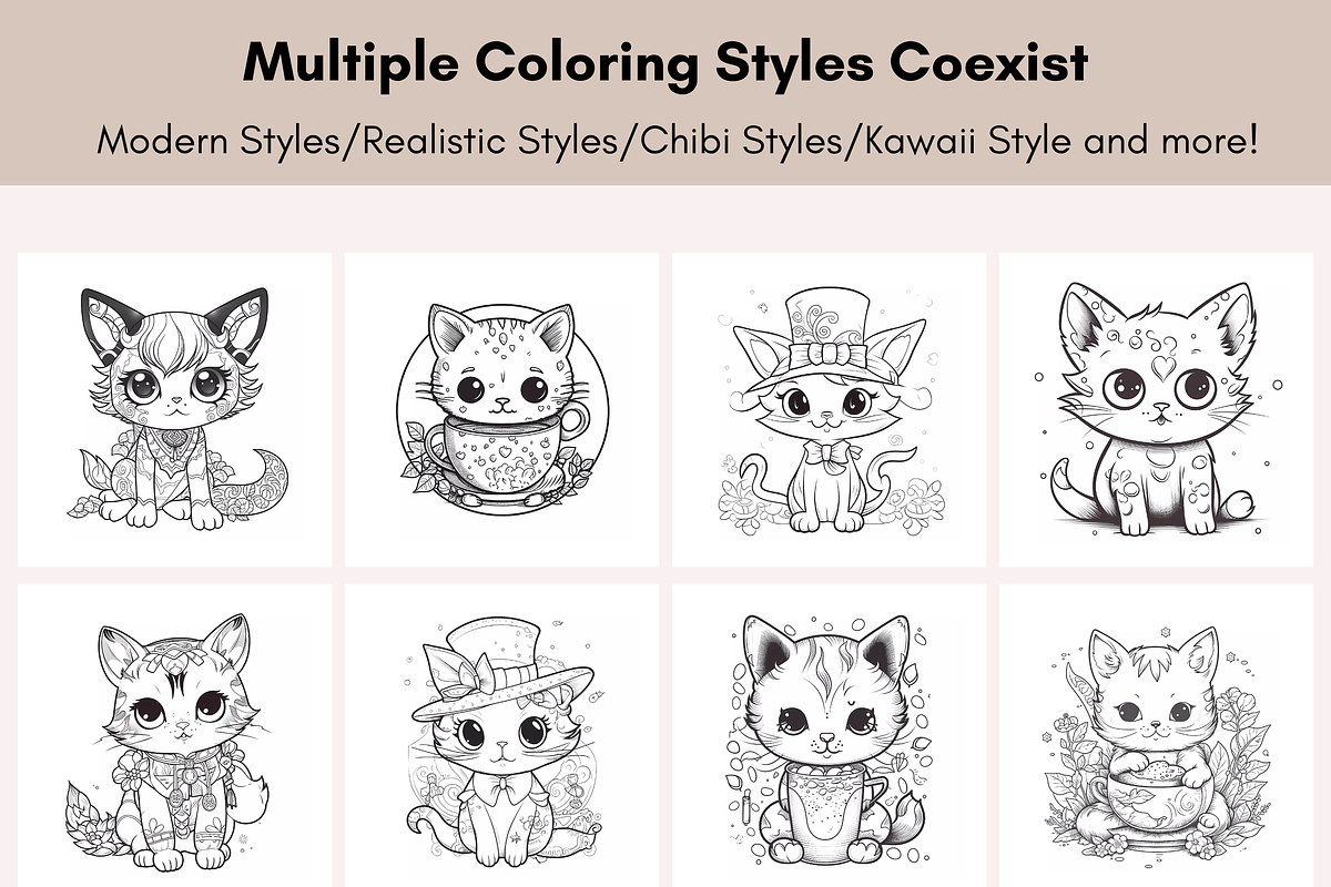 32 Cute Cat Coloring Book for Kids, an Animal Illustration by LA Design (Photo 4 of 10)