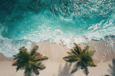 Tropical beach with coconut palm trees and ocean, a Nature Photo by AlyaAnd