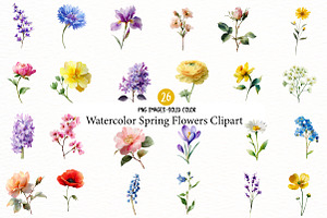 Watercolor Spring Flowers Clipart, an Illustration by Designworld
