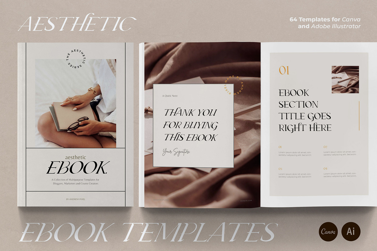 Aesthetic Ebook Templates CANVA, a Marketing Template by AndrewPixel (Photo 1 of 17)