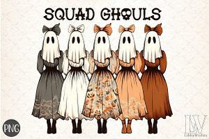 Vintage Halloween Squad Ghouls Png, an Illustration by Libby Wishes