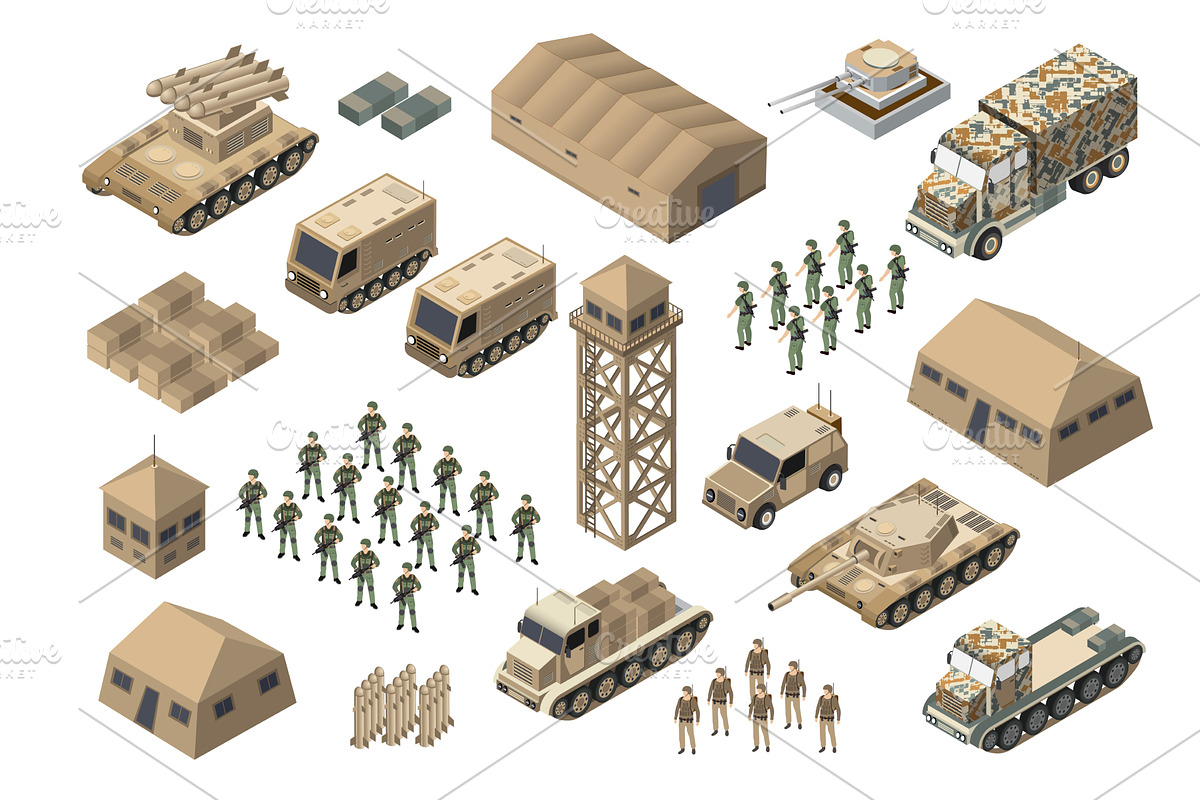 Military base with soldiers, an Object Illustration by AlexZeL