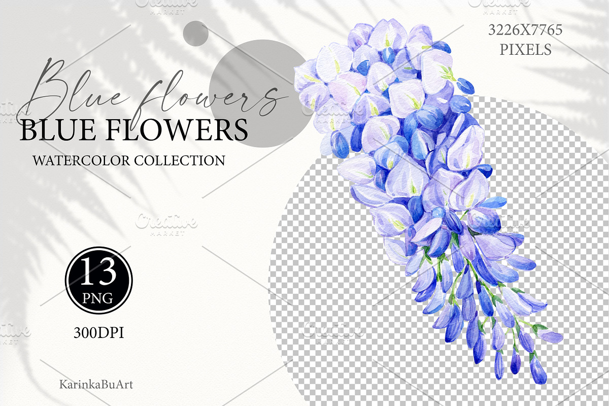 Watercolor Blue floral clipart 13PNG, an Object Graphic by KarinkaBU (Photo 5 of 7)
