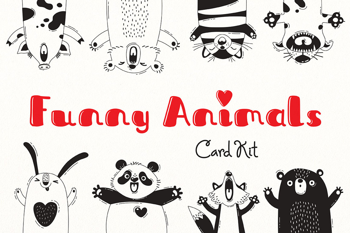Funny Animals - Card Kit, an Animal Illustration by Baksiabat (Photo 1 of 9)