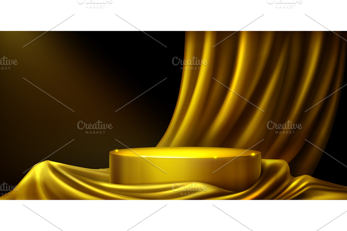 Luxury gold podium, flowing satin, a Texture Illustration by art PVP - market