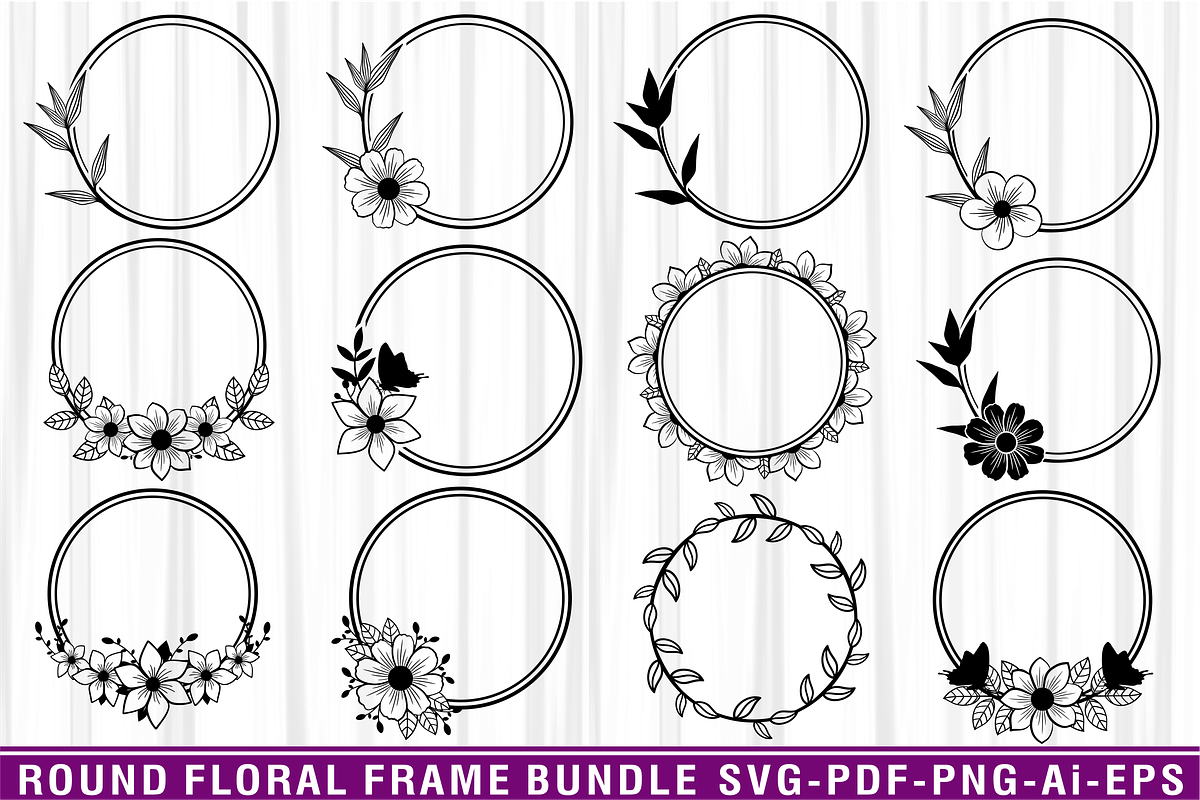 Round Floral Frame SVG & PNG Bundle, a Graphic by D2PUTRI