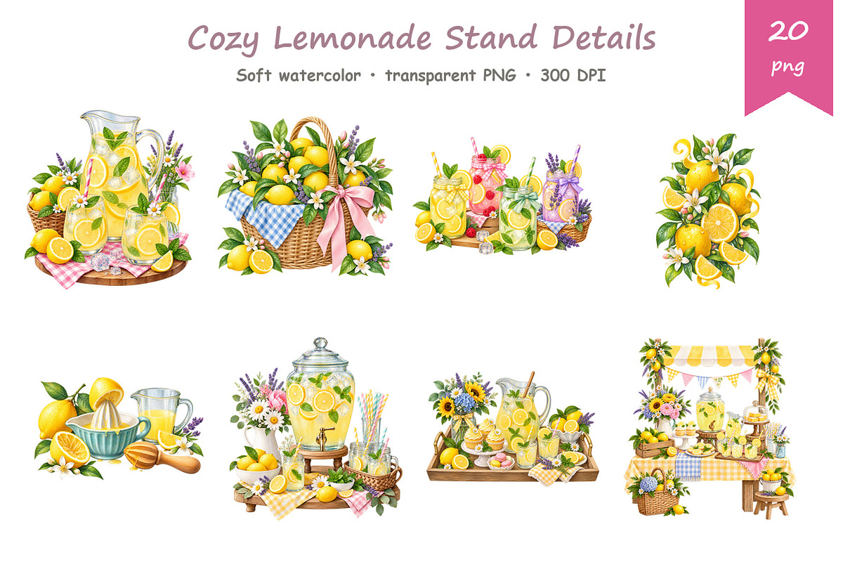 Watercolor Lemonade Stand Clipart, a Food Illustration by BerryPieArt (Photo 3 of 4)