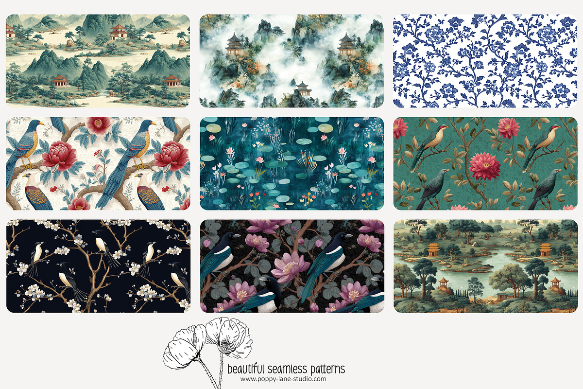70 assorted Asian seamless pattern, a Pattern Graphic by Poppy Lane Studio (Photo 6 of 10)