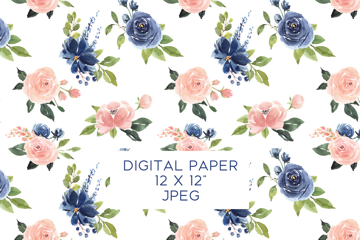 Blush and Blue Watercolor Flowers, an Illustration by Graphic Blue Bird (Photo 7 of 9)