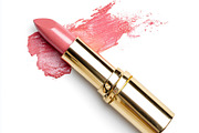 Pink lipstick in gold tube with smear on white background, beaut, a Beauty & Fashion Photo by Studio ANNA (Thumbnail 2 of 2)