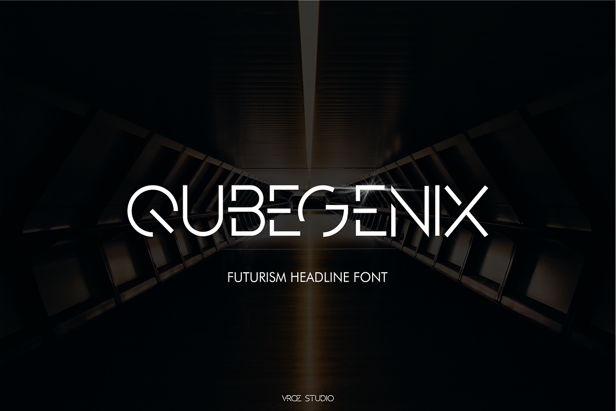 QUBEGENIX - futuristic headline font, a Sans Serif Font by Vroz Studio (Photo 1 of 7)