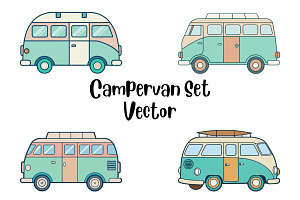 Campervan Set Vector, a Transportation Illustration by Awieee1