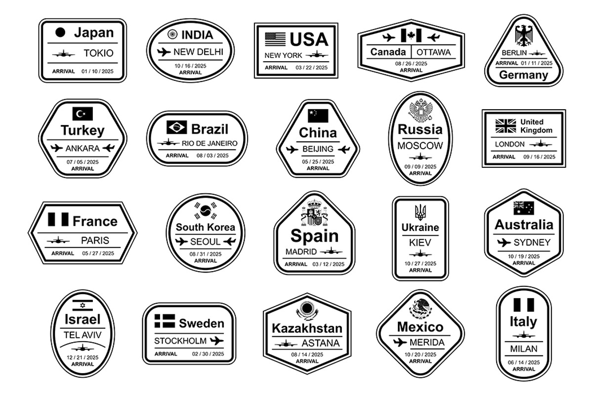 Travel Visa Stamps + pattern, a Graphic by Volyk (Photo 1 of 4)
