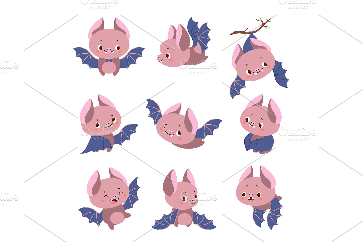 Cartoon bats. Funny bat characters, an Animal Illustration by Valerie Bodnar