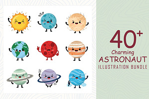Charming cartoon planets and sun, a Decorative Illustration by Sofia's Fashion
