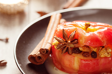 Baked apple stock photo containing honey and cinnamon