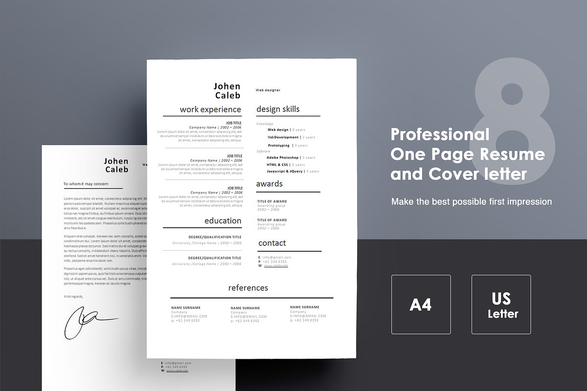 One page Resume CV + cover letter 8, a Resume Template by UX Design Mastery Shop (Photo 1 of 4)