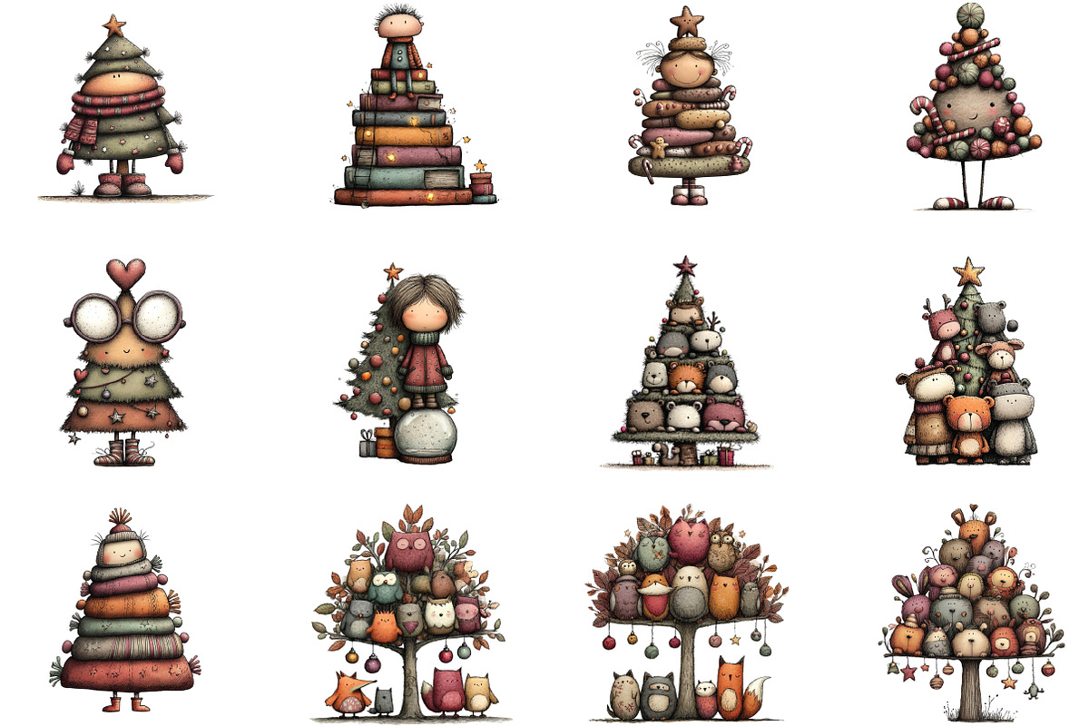 Whimsical Christmas Tree Clipart, an Illustration by CraftArtStudio (Photo 3 of 6)