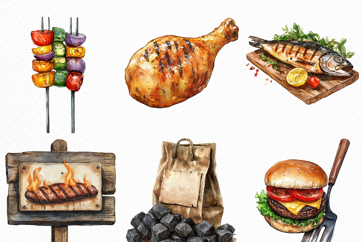 Watercolor Bbq Barbecue Clipart, an Illustration by Craft Nest (Photo 4 of 6)