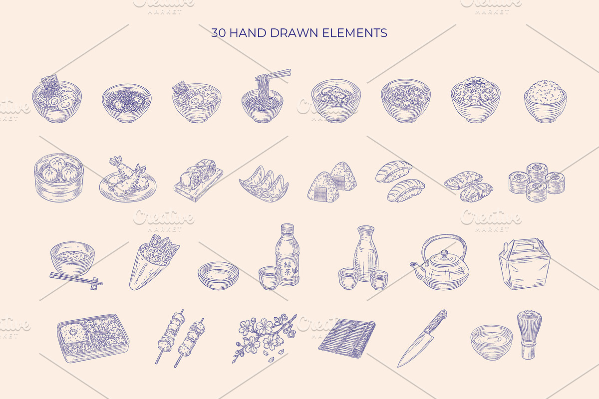 Ramen & Sushi Illustration Kit, a Food Illustration by Chaka_32 (Photo 3 of 5)