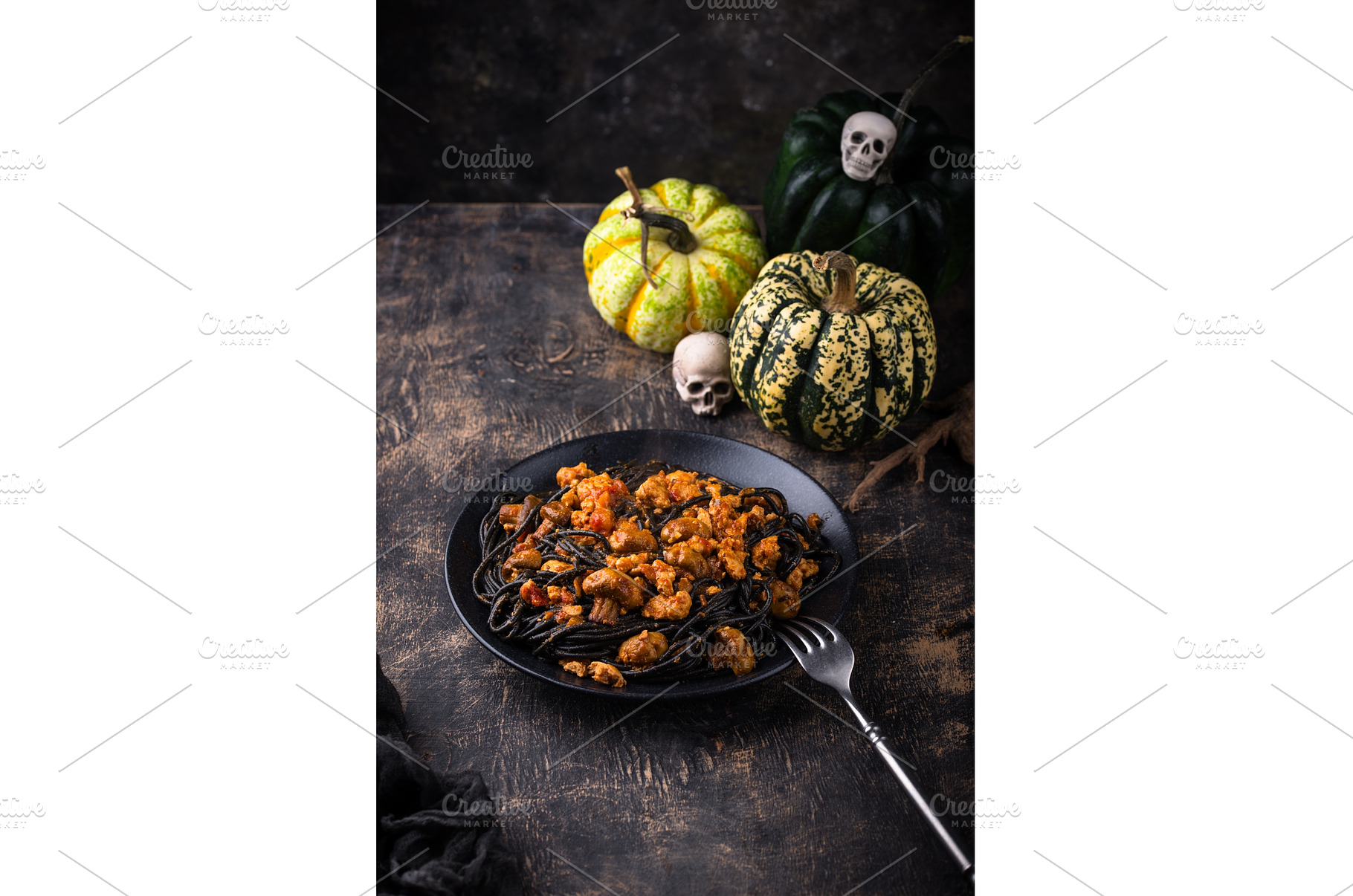 Halloween dish black pasta with, a Holiday Photo by Yulia Furman