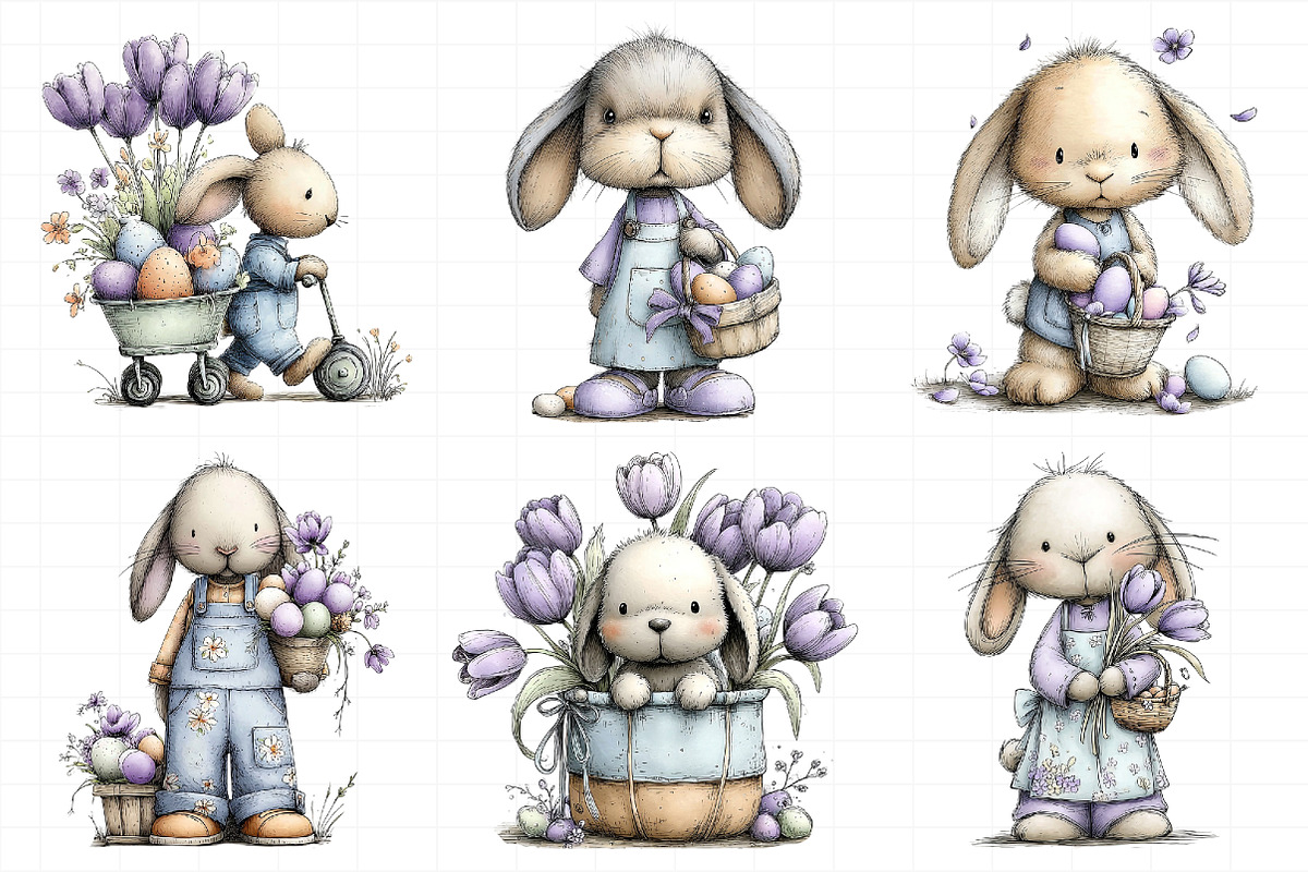 Whimsical Rabbit Clipart with Eggs B, an Illustration by Daily.Designs (Photo 3 of 8)