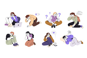 Depressed teenagers, sad people set, a Person Illustration by PaperTrident