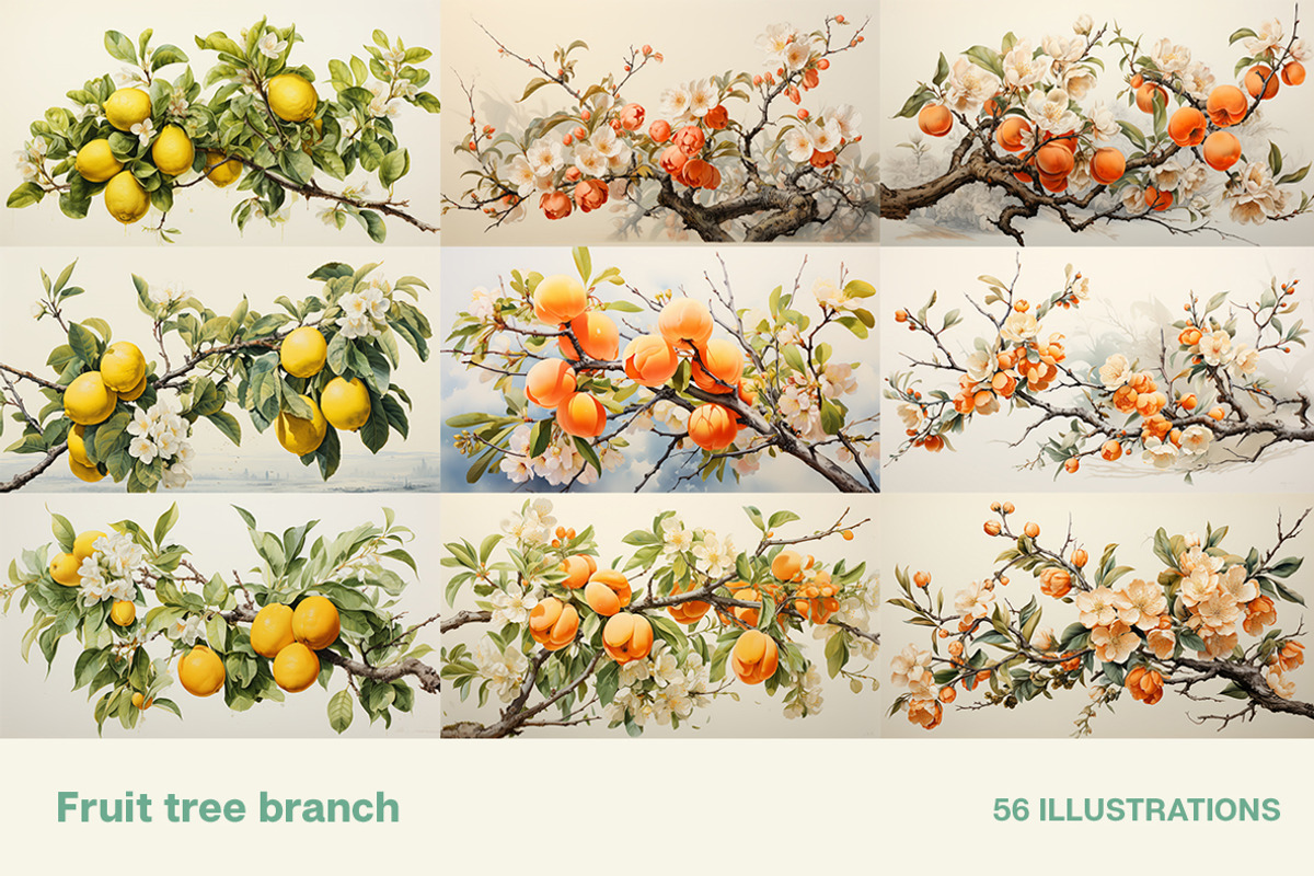 Fruit tree branch. Collection, a Food Illustration by Handmadefont (Photo 4 of 12)