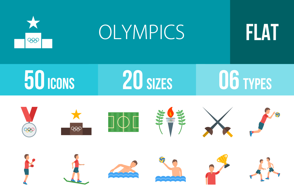 50 Olympics Flat Multicolor Icons, an Icon by IconBunny