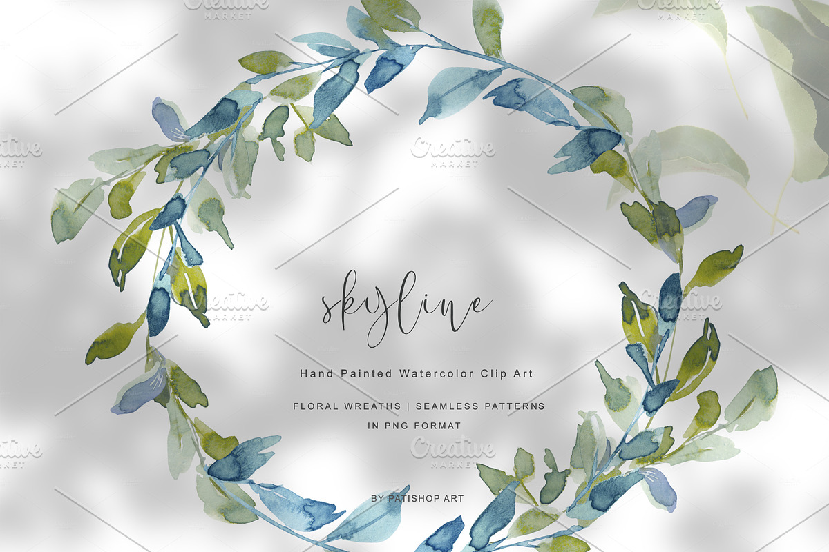 watercolor hand painted blue florals, an Illustration by Patishop Art (Photo 3 of 9)