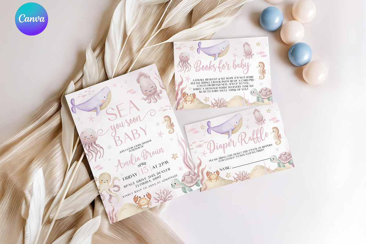 Sea You Soon Baby Invitation Set, an Invitation Template by Digital_Mind (Photo 1 of 6)