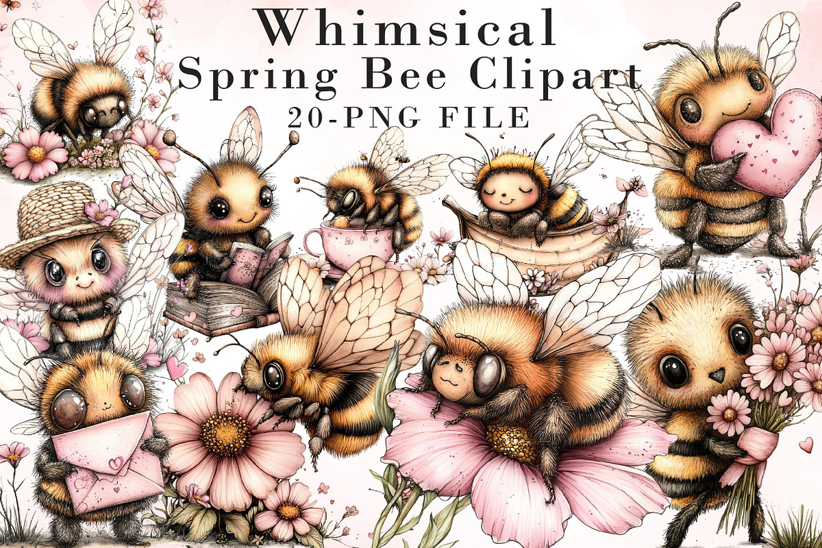 Whimsical Spring Bee Clipart PNG, an Illustration by Libby Wishes (Photo 1 of 5)