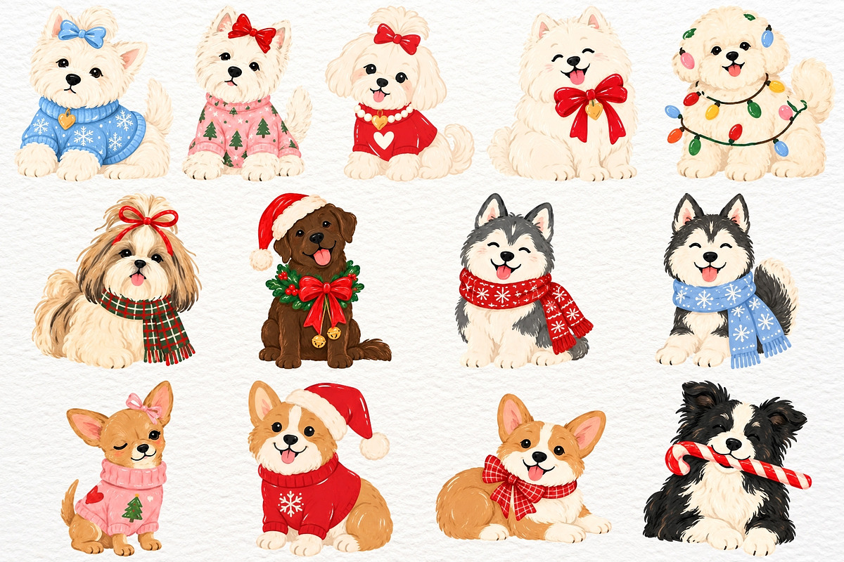 Christmas Dogs Clipart Holiday Pets, an Animal Illustration by SugarCloudStudioArt (Photo 4 of 6)