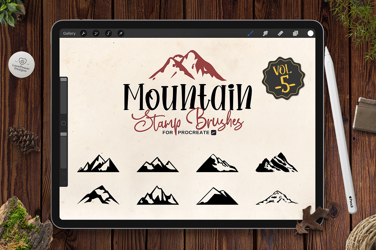 Mountain Stamp Brushes for Procreate, a Brush Add-On by LovePowerDesigns