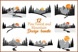 12 Pine Forest & Mountain Scenes, an Illustration by BIPLOB EXPERT