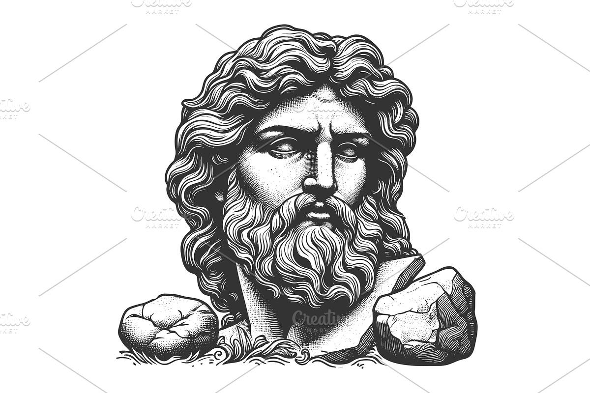 Powerful Mythological God engraving, a Person Illustration by AlexArt