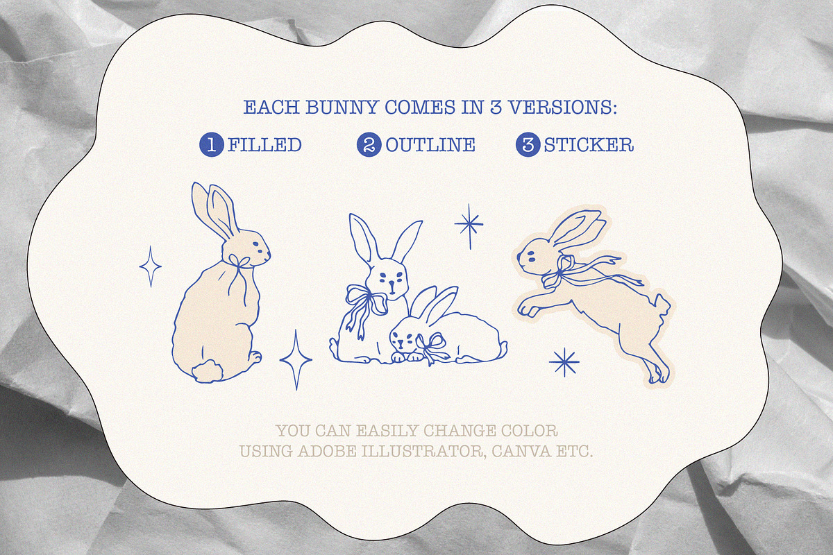 SWEET BUNNY hand drawn vector pack, an Animal Illustration by yabluko_draws (Photo 4 of 7)