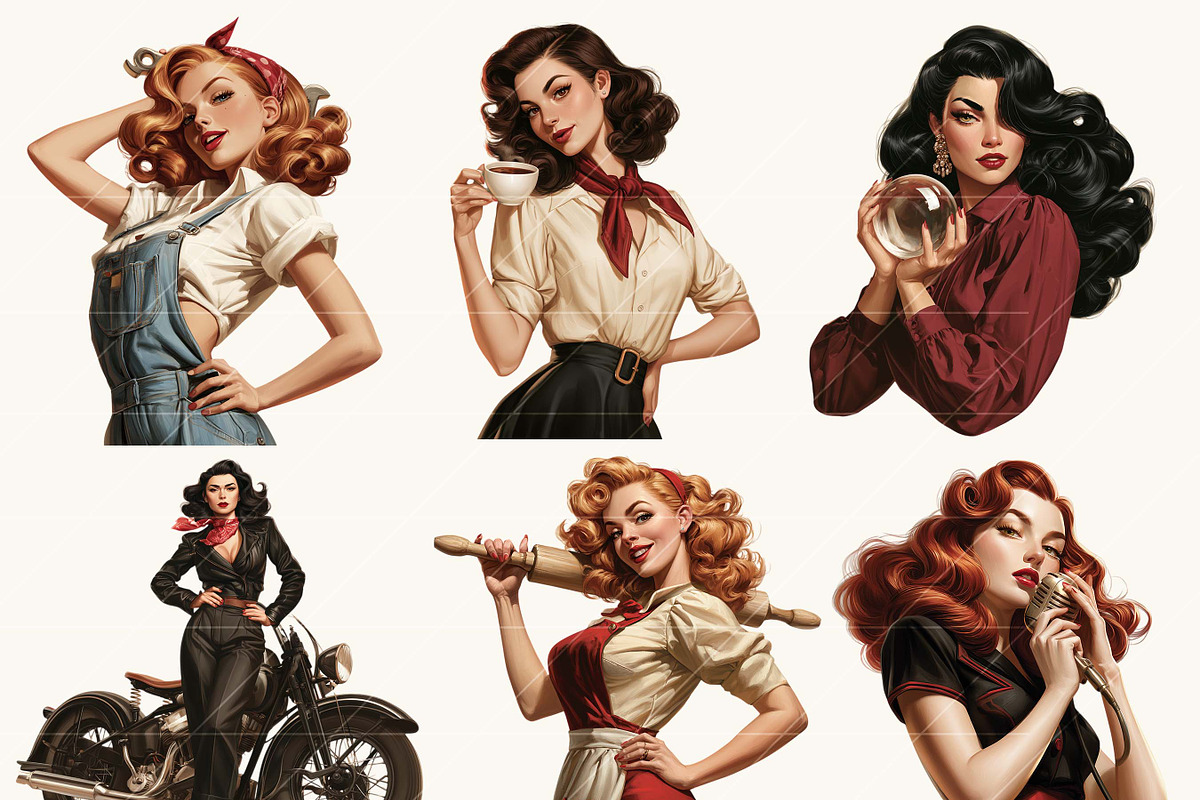 Rockabilly Pin Up Girl Clipart, a Person Illustration by BusyDaydesign (Photo 3 of 9)
