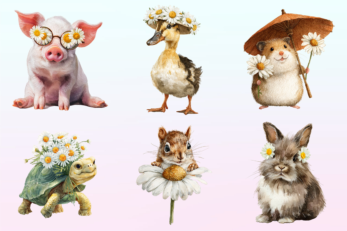Animals with Daisy Summer Animals., a Graphic by CitraGraphics (Photo 2 of 4)