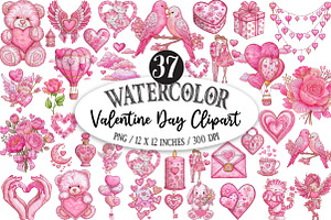 Watercolor Valentine Day Clipart, an Illustration by Designking