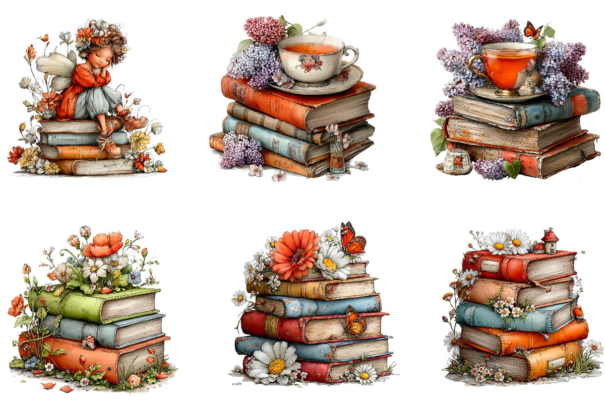 Whimsical Spring Books Stack Clipart, an Illustration by CreationArt (Photo 7 of 7)