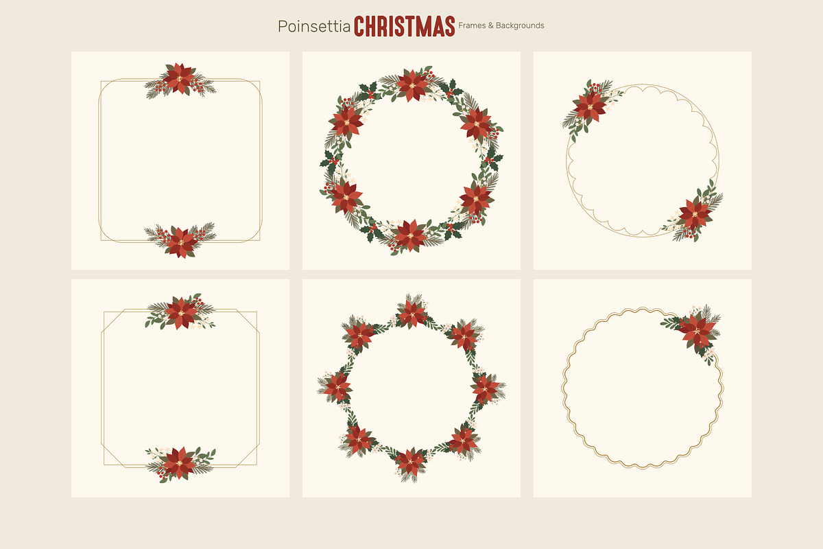 Poinsettia Christmas Backgrounds, a Seasonal Illustration by moja doodle (Photo 3 of 9)