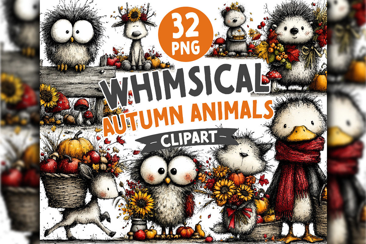 Whimsical Autumn Animals Clipart, a Seasonal Illustration by OK Design (Photo 1 of 6)
