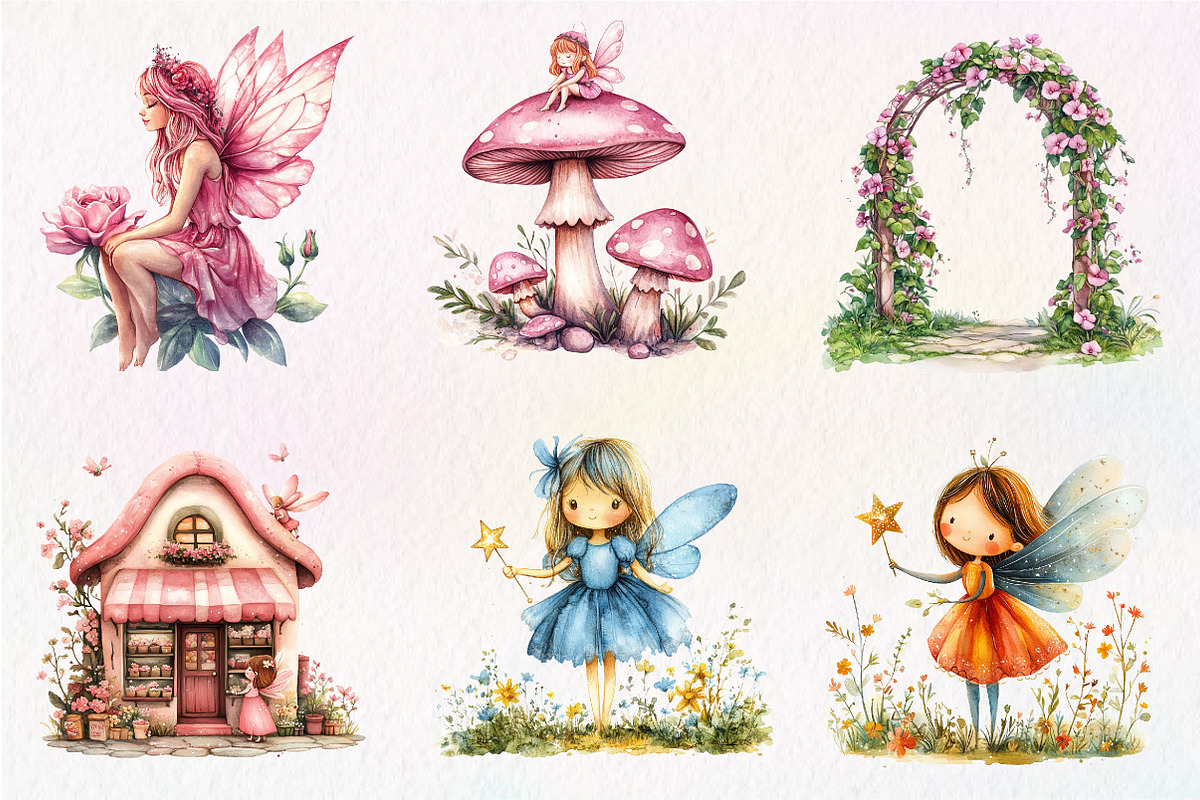 Watercolor Magical Garden Pink Fairi, an Illustration by CreationArt (Photo 2 of 9)