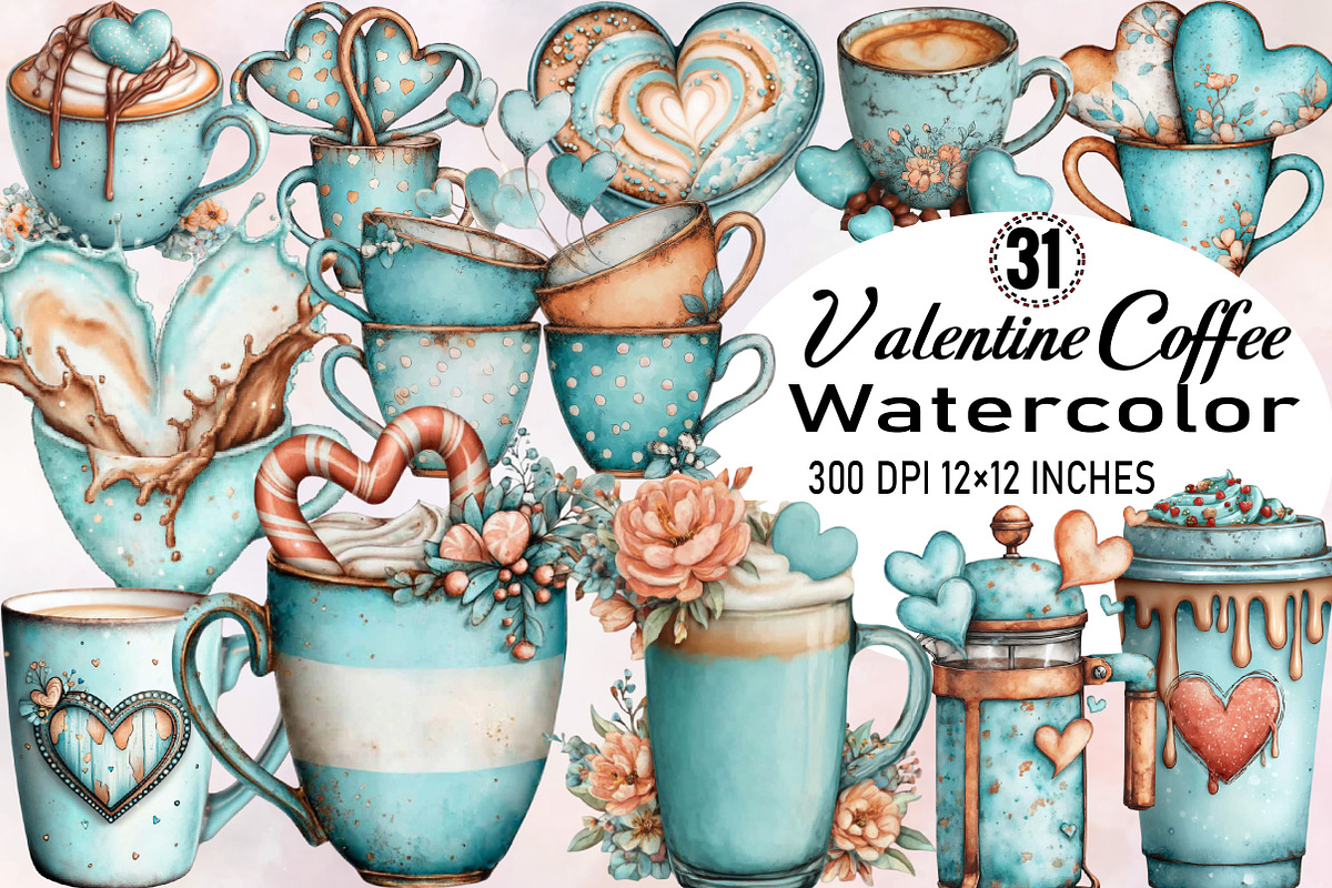 Valentine Coffee Clipart Bundle, an Illustration by SVGArt (Photo 1 of 8)
