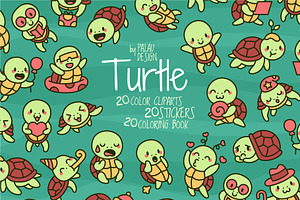 Sea Turtle Clipart Set, an Animal Illustration by Palau
