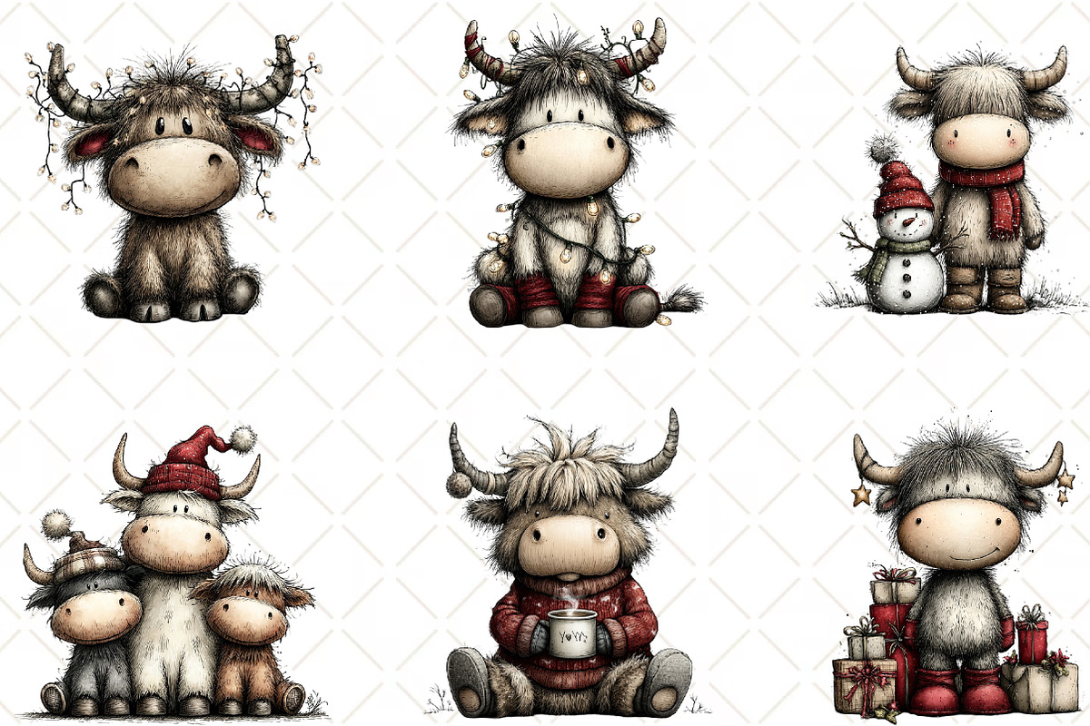 Christmas Highland Cow Clipart, an Illustration by Black Bird Studio (Photo 5 of 6)