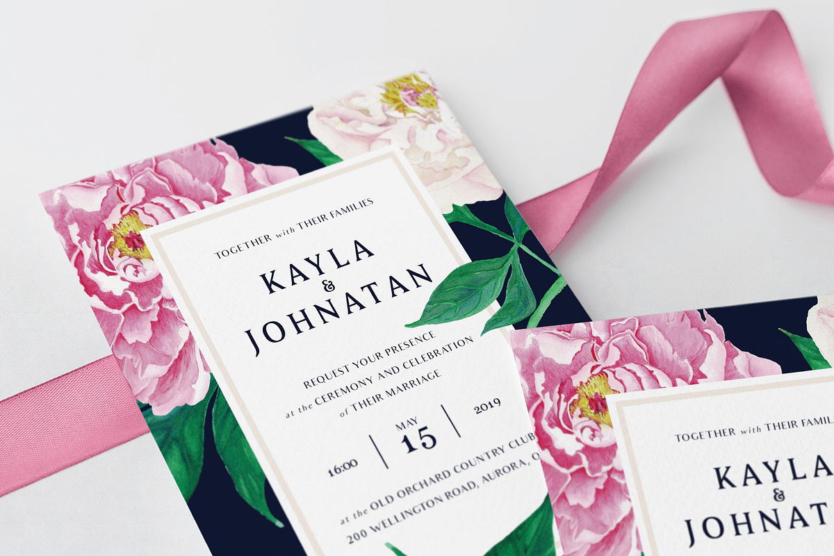 PEONY Watercolor Wedding Suite, an Invitation Template by Vintage To Vectors (Photo 2 of 10)